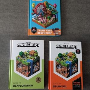 Lot 3 Mojang Minecraft Guide Book Bundle Theme Park + Exploration + Survival
